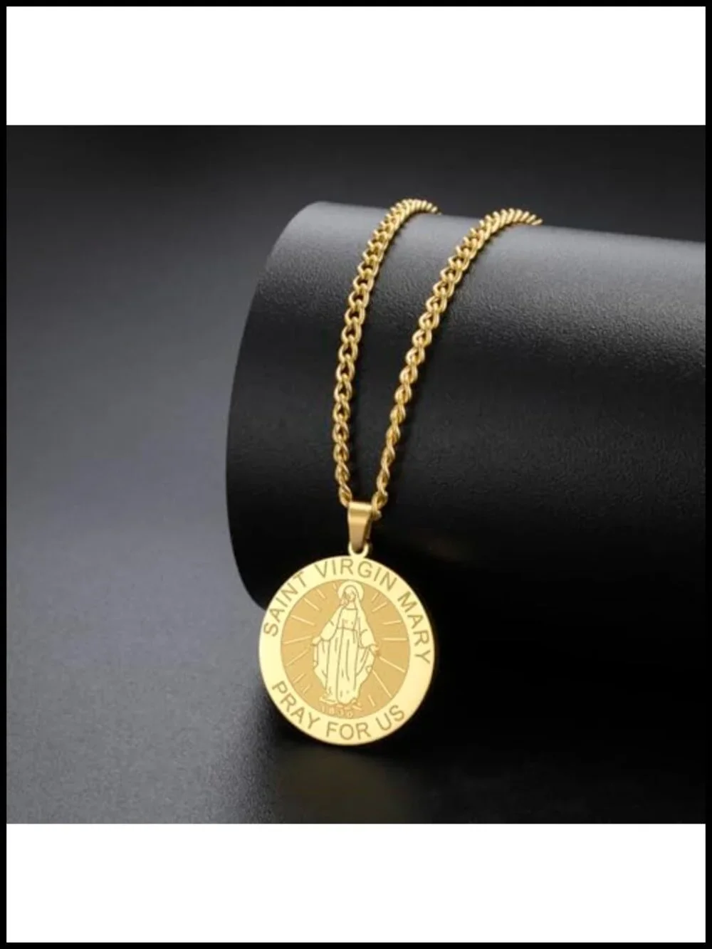 Stainless Steel Virgin Mary Pendant Necklace Catholic Miraculous Medal Gift